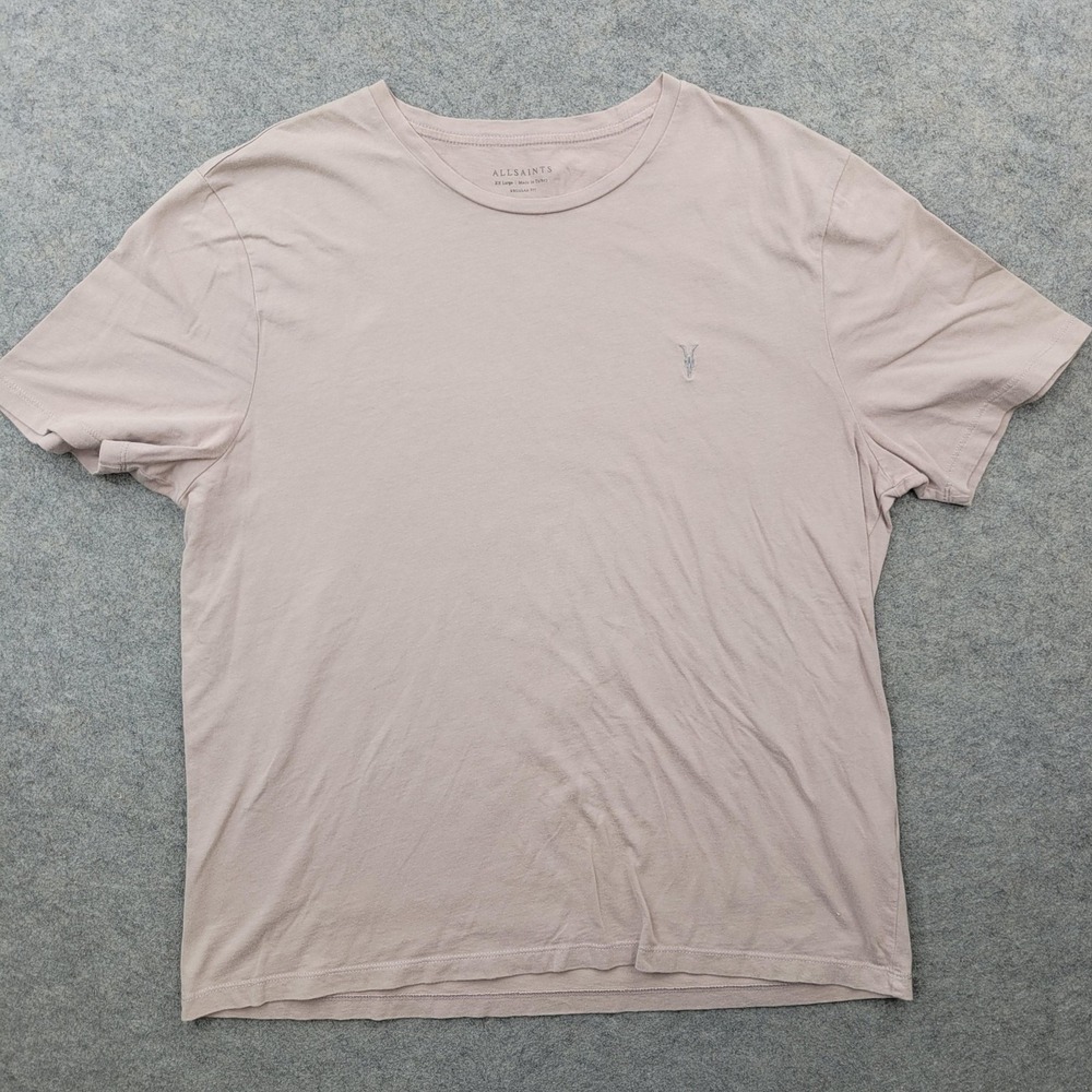 AllSaints Shirt Mens 2XL Pink Solid Brace SS Crew Logo Tee Tagless Cotton